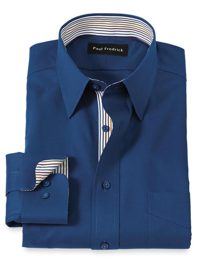 Non-Iron Cotton Solid Dress Shirt With Contrast Trim - Blue Product Image