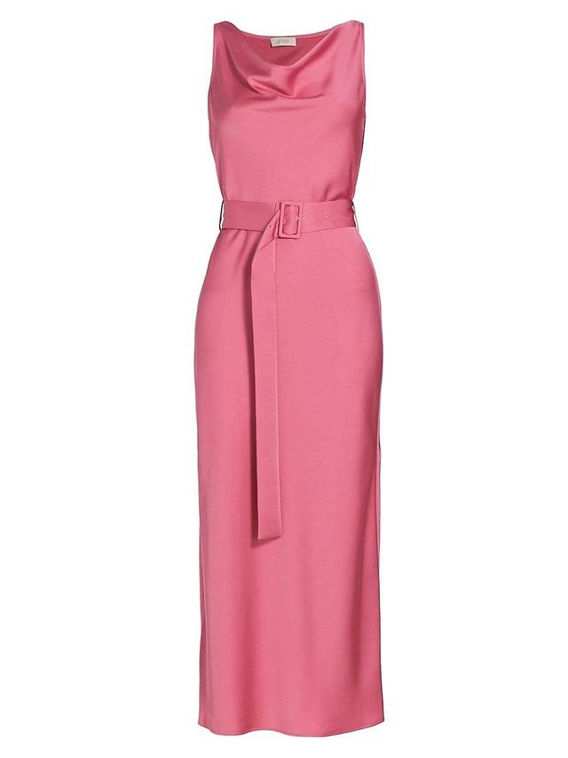 Womens Lightweight Textured Satin Bias Belted Midi-Dress Product Image