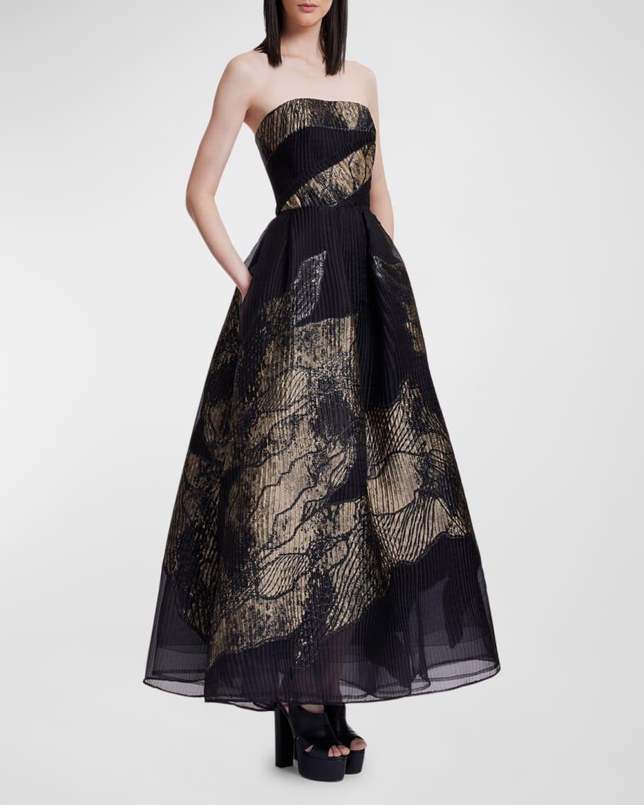 Floral Brocade Strapless Gown Product Image