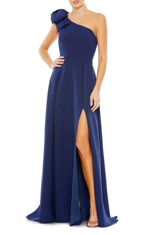 Womens Bow Shoulder One-Shoulder A-Line Gown Product Image