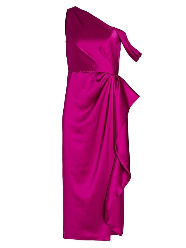 Womens Draped Satin One-Shoulder Midi-Dress Product Image