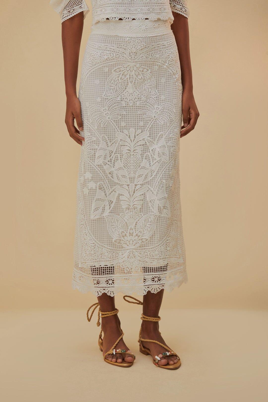 White Guipure Midi Skirt Product Image