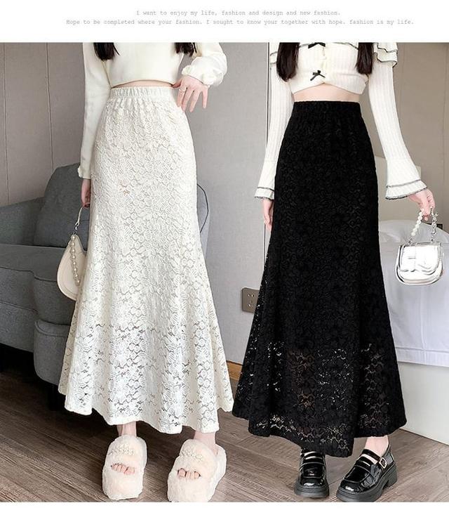 High Waist Lace Maxi Fishtail Skirt Product Image