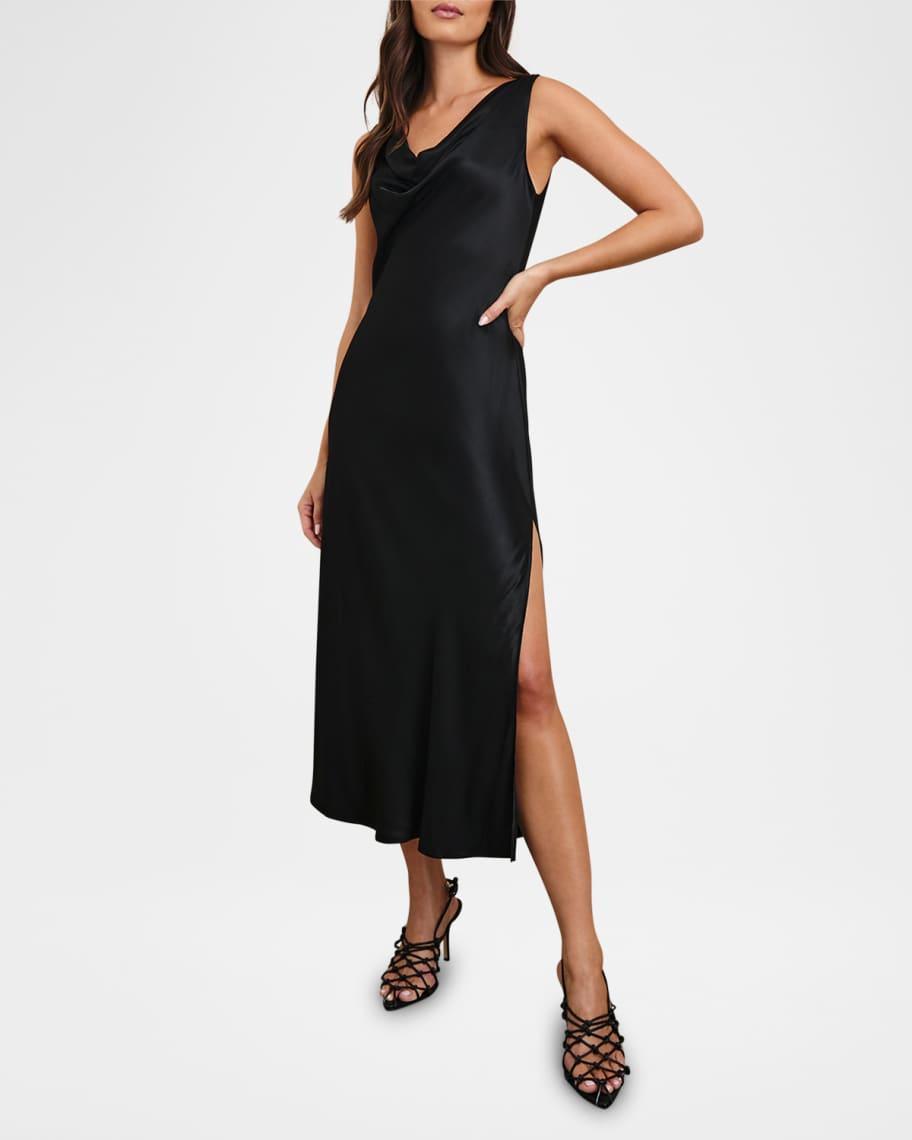 Nat Satin Cowl-Neck Midi Dress Product Image