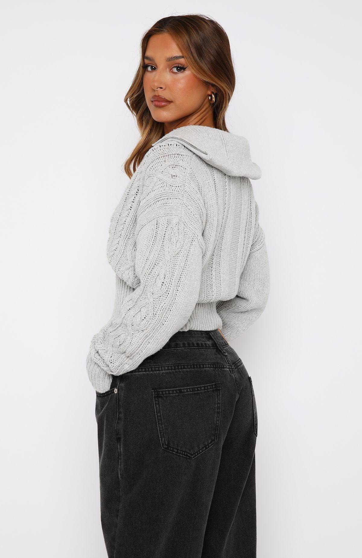 All At Once Zip Front Knit Sweater Grey Marle Product Image