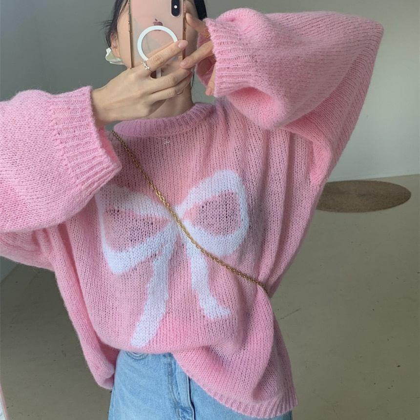 Crewneck Ribbon Jacquard Sweater Product Image