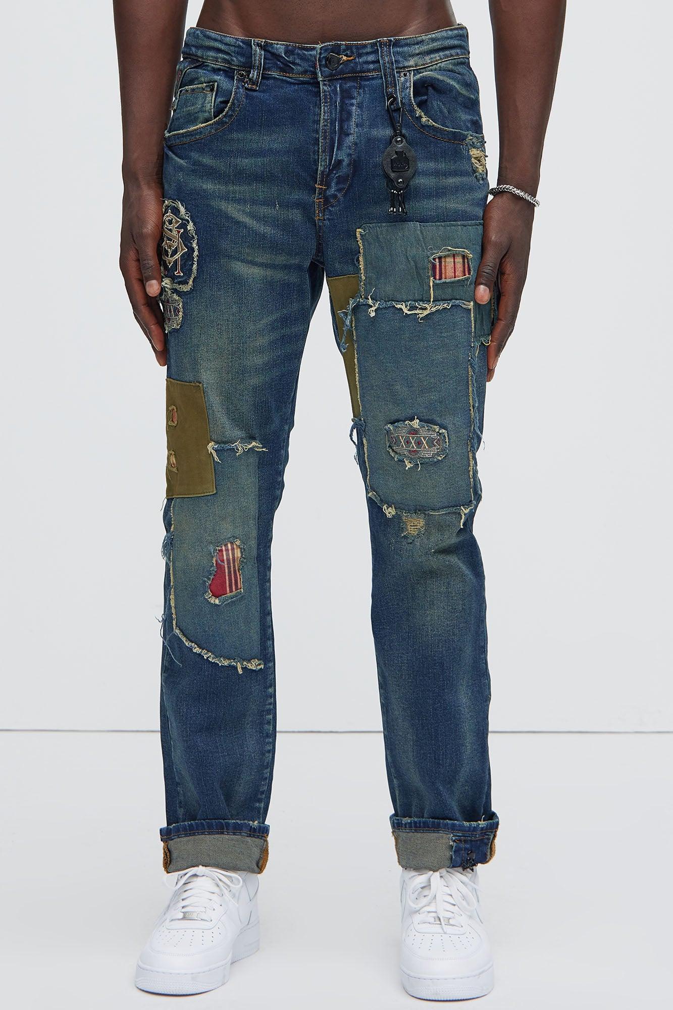 Get On My Own Patched Stacked Skinny Jeans - Indigo Product Image