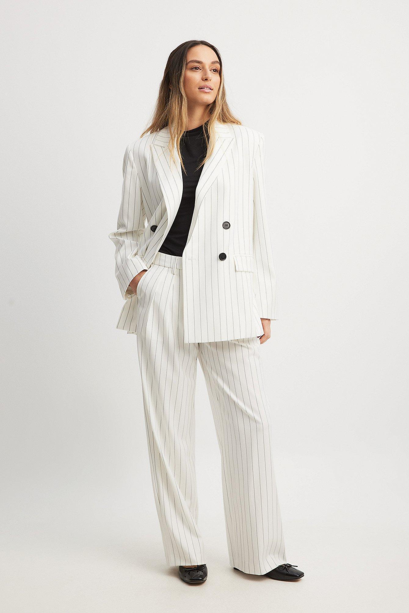 Striped Pleated High Waist Trousers Product Image