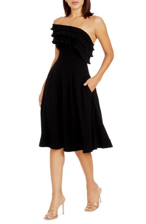 Kristy Ruffle One-shoulder Cocktail Dress In Black Product Image