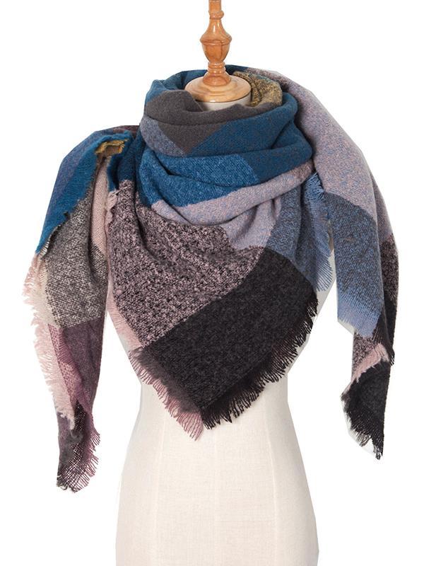 Triangle Contrast Color Diamond-Patterned Fringed Keep Warm Shawl&Scarf Product Image