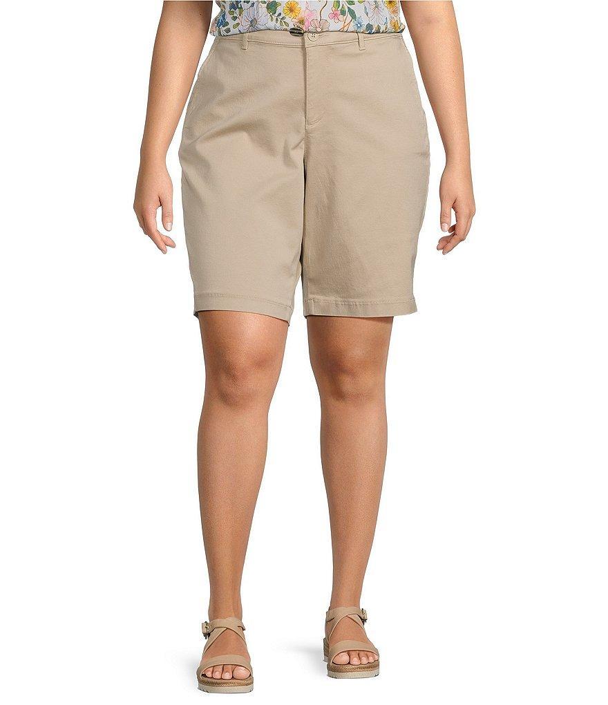 NYDJ Plus Size Stretch Twill Flat Front High Rise Shorts Product Image