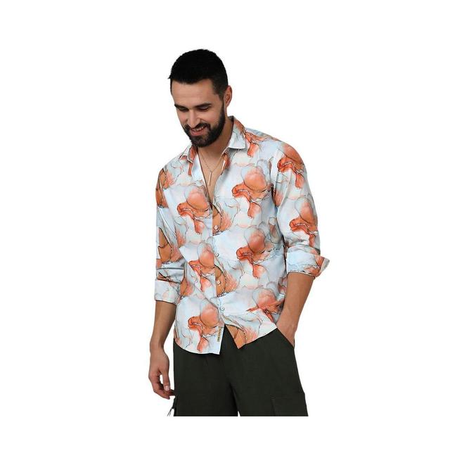 Campus Sutra Mens Sienna Brown & Light Blue Marble Shirt - Light Product Image