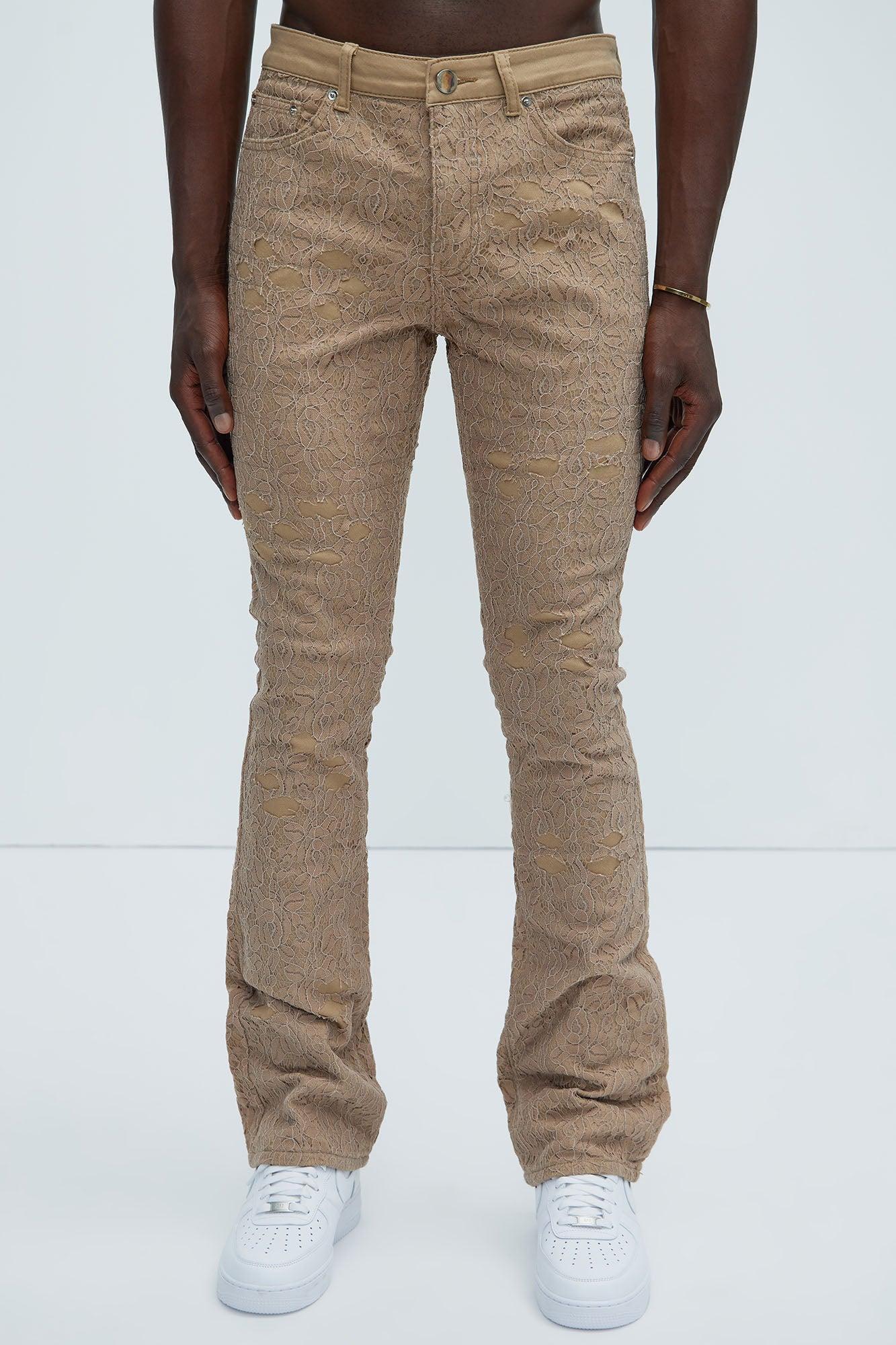 No Trace Just Lace Stacked Skinny Flare Pants - Tan Product Image