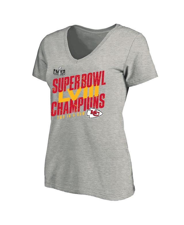 Womens Fanatics Heather Gray Kansas City Chiefs Super Bowl Lviii Champions Plus Size Iconic Victory V-Neck T-shirt Product Image