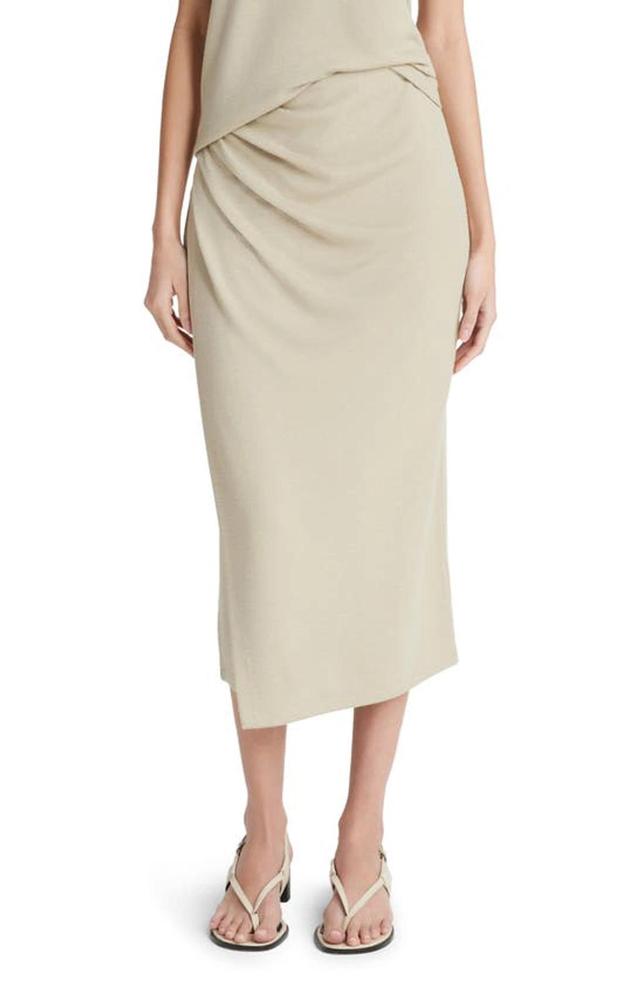 VINCE Side Drape Knit Midi Skirt In Beige Product Image