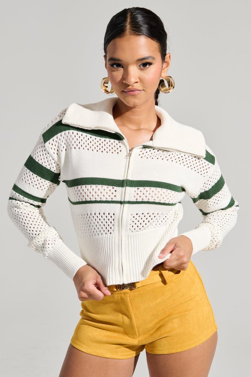 IVY LEAGUE STRIPED ZIP UP SWEATER product image