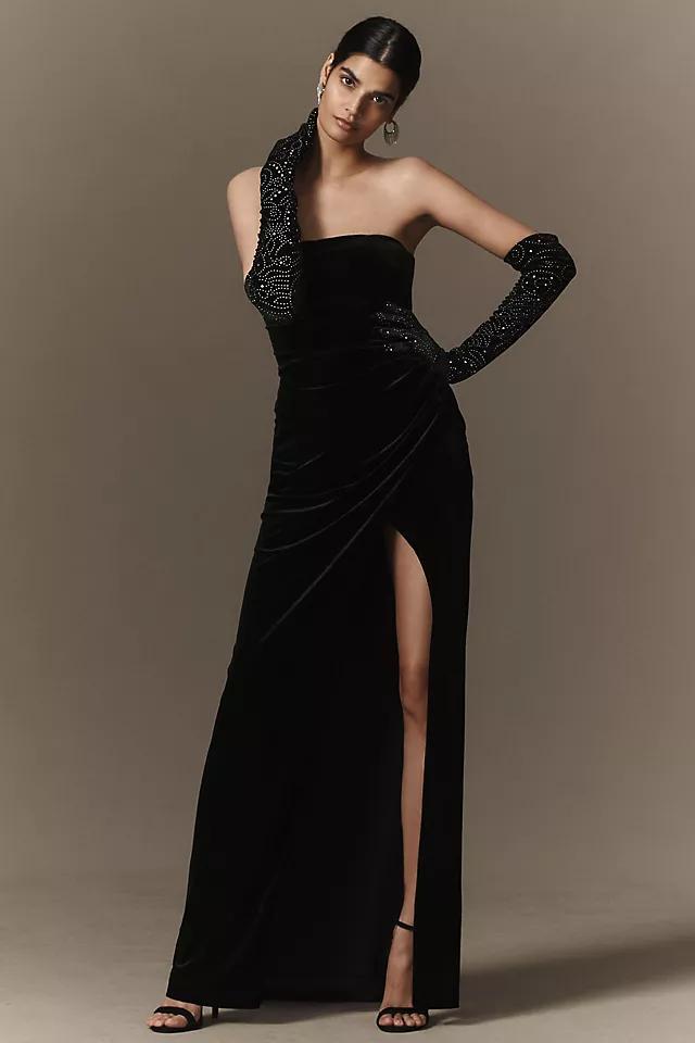 BHLDN Luella Strapless Side-Slit Stretch Velvet Maxi Dress Product Image