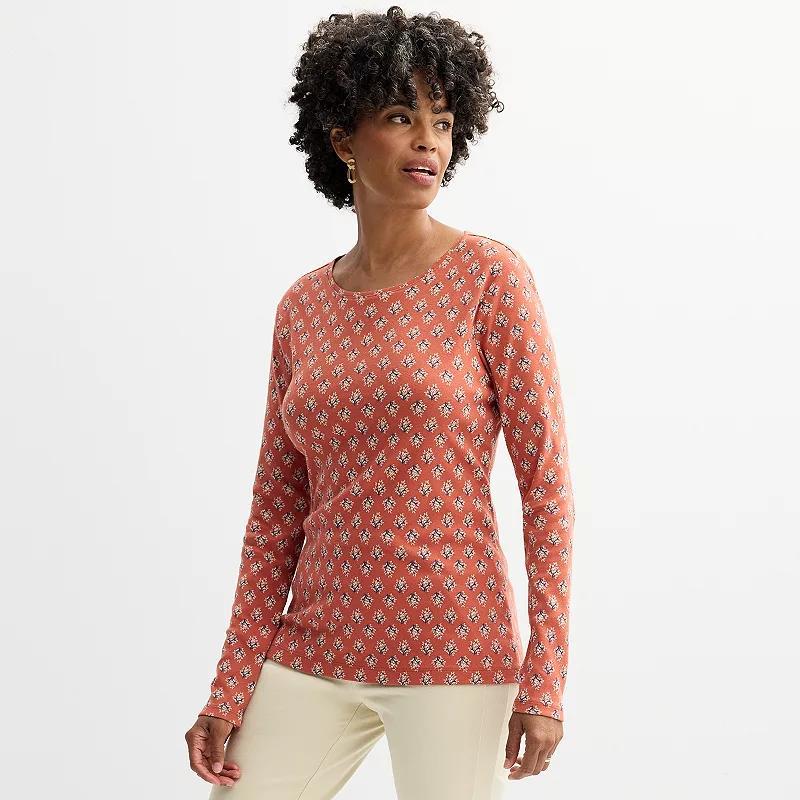 Petite Croft & Barrow Crewneck Long-Sleeve Tee, Womens Red Tile Product Image