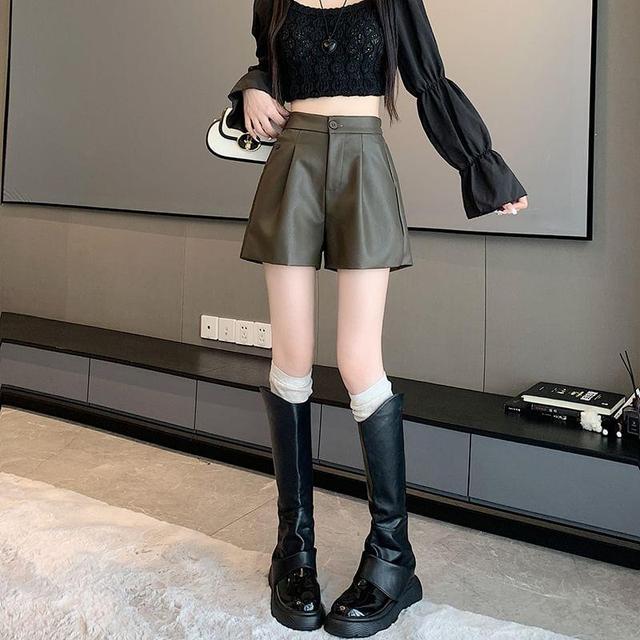 High Waist Faux Leather Shorts Product Image