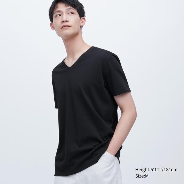 Mens Dry V-Neck Short-Sleeve Color T-Shirt with Quick-Drying Black 3XL UNIQLO US Product Image