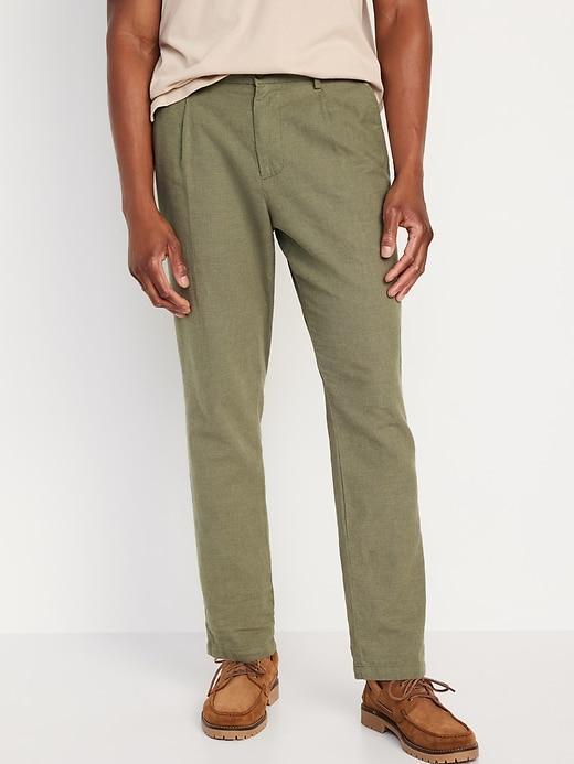 Loose Taper Linen-Blend Ankle Pants Product Image