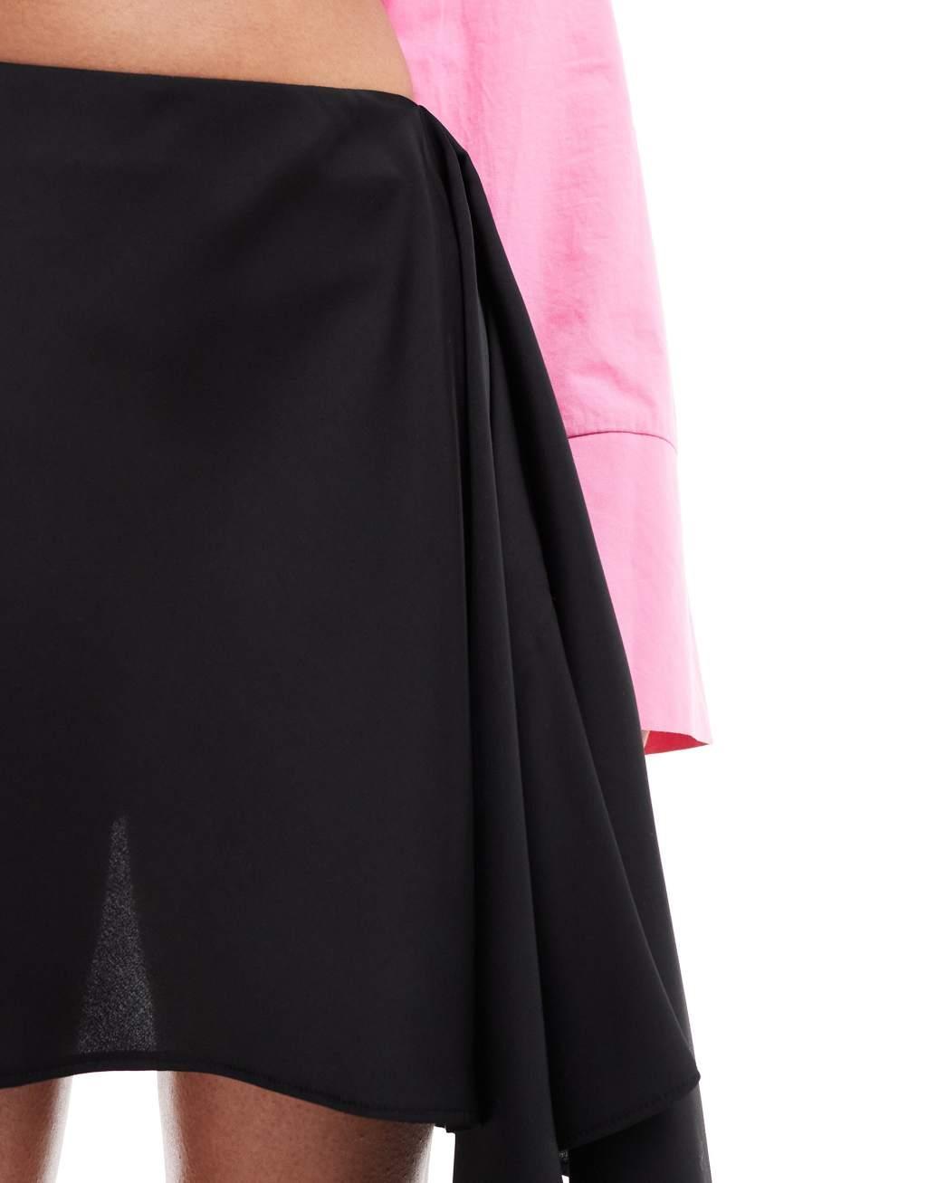 ASOS DESIGN mini waterfall skirt in black Product Image