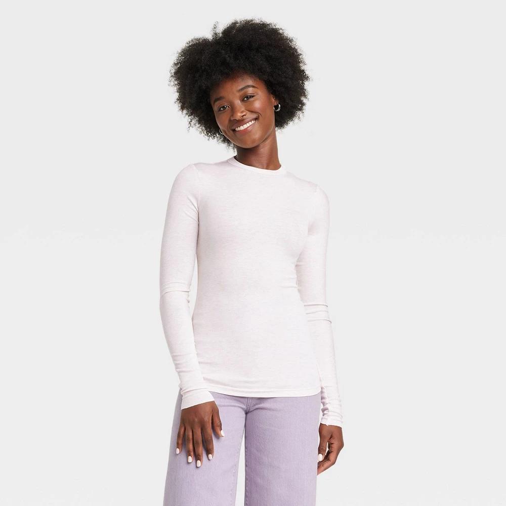 Womens Long Sleeve Featherweight Crewneck T-Shirt - Universal Thread Heather Cream XL Product Image