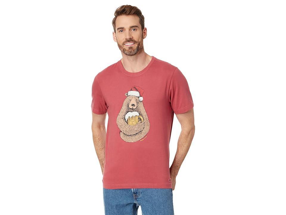 Life is Good Beer Hug Santa Bear Short Sleeve Crusher Tee (Faded Red) Men's Clothing Product Image