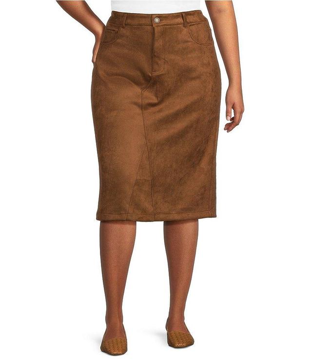 Westbound Plus Size Mid Rise 5 Pocket Suede Midi Skirt Product Image