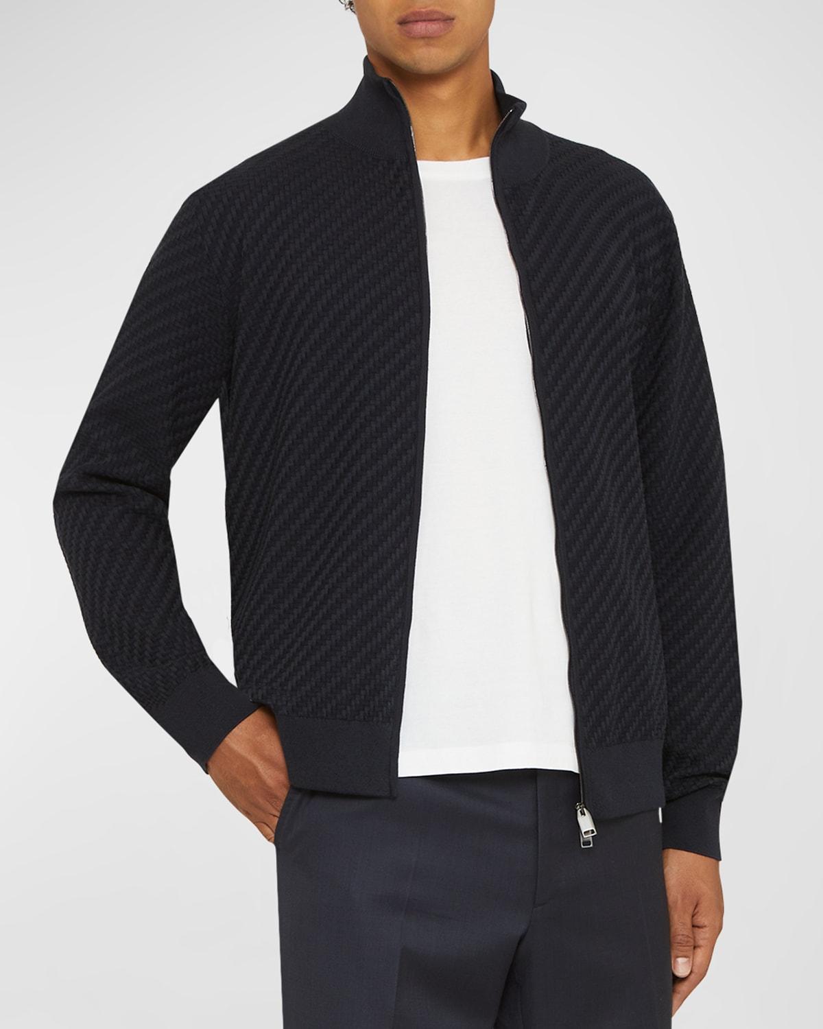 Mens Basketweave Stitch Full-Zip Sweater Product Image