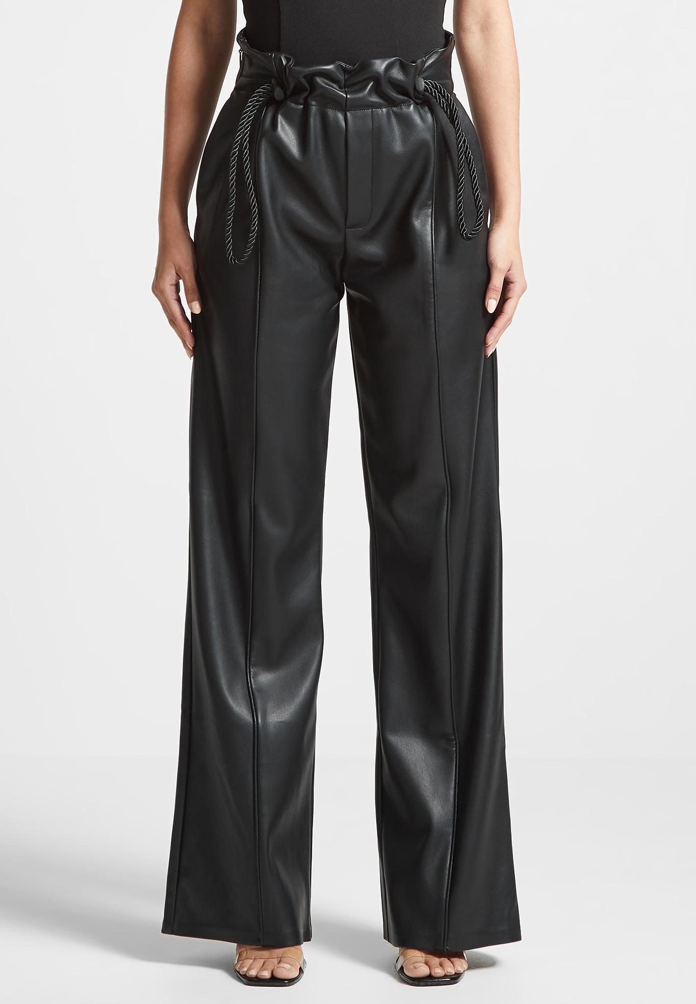 Leather Rope Tie Trousers - Black Female Product Image