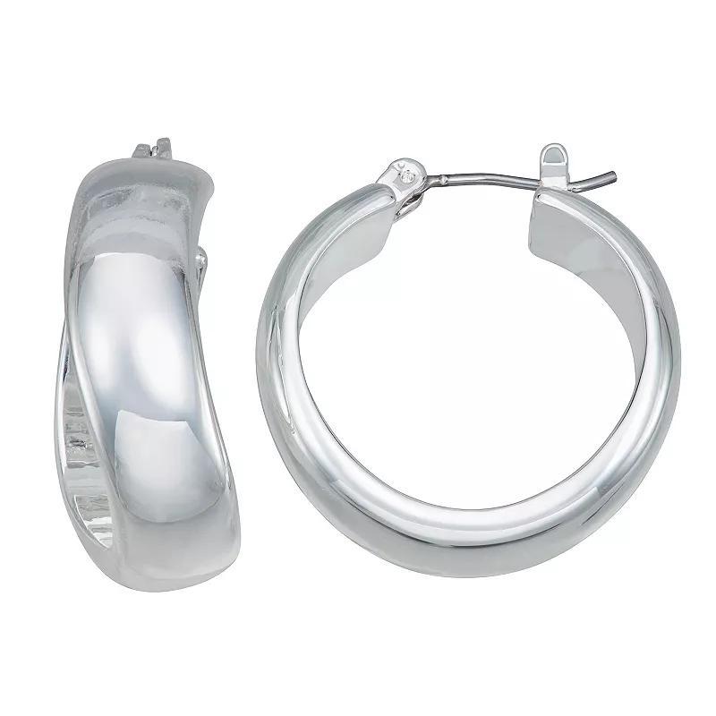 Nine West Silver Tone Wavy Hoop Earrings, Womens Product Image