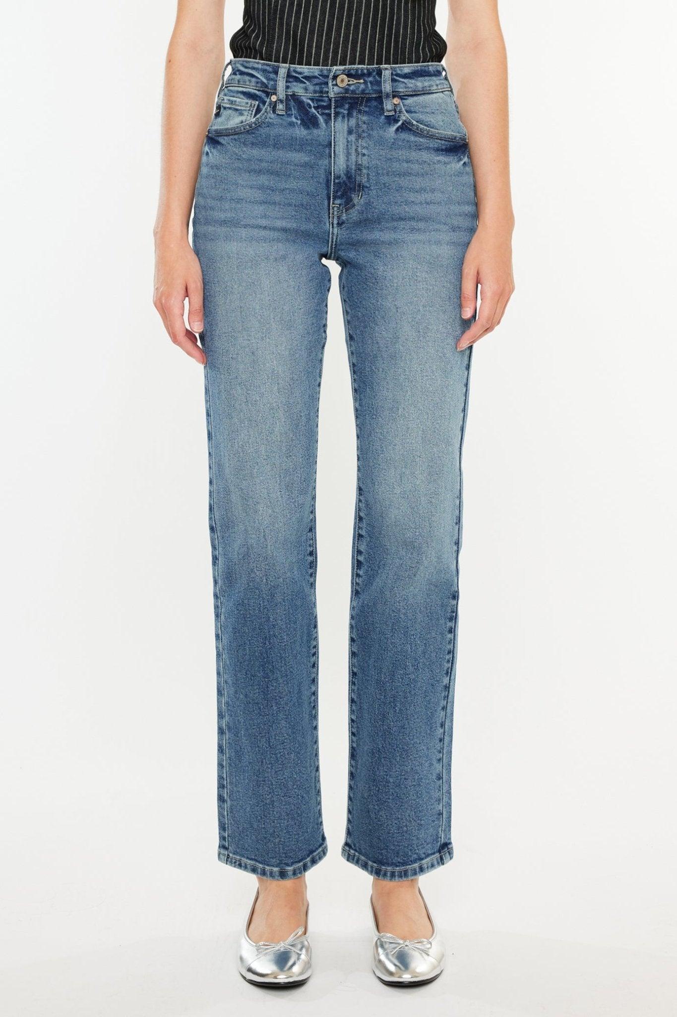 Medium Wash High Rise Relaxed Straight Leg Jeans product image