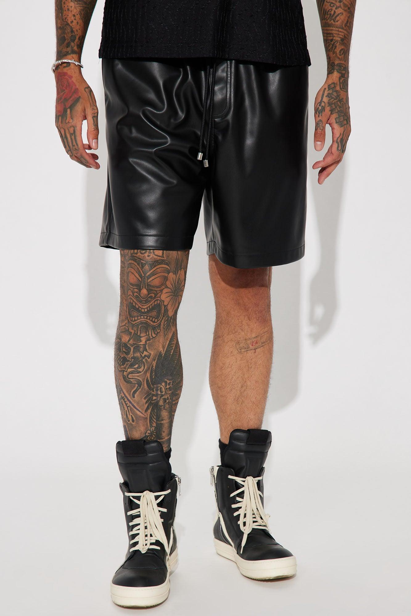 Faux Leather Relaxed Shorts - Black Product Image