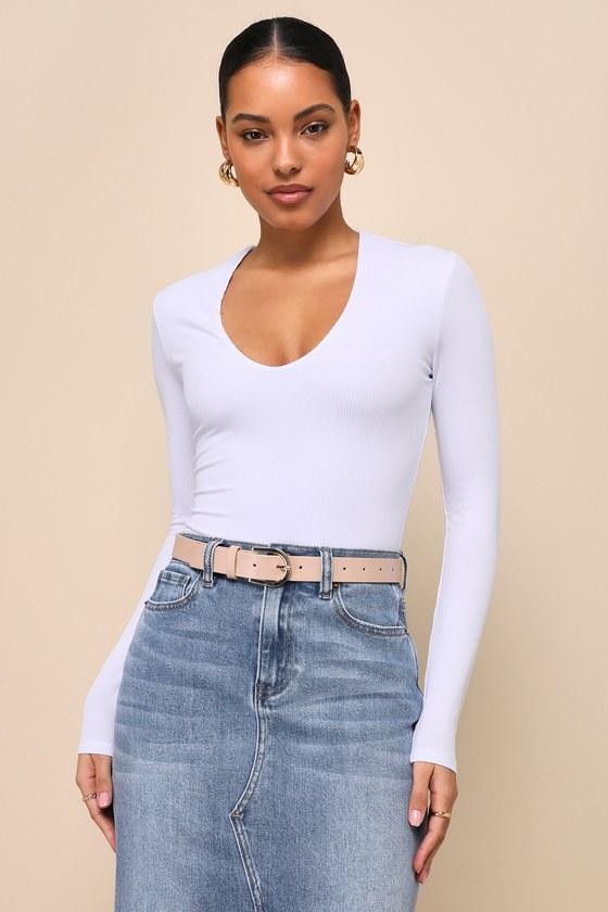 Obviously Perfect White Ribbed V-Neck Bodysuit Product Image