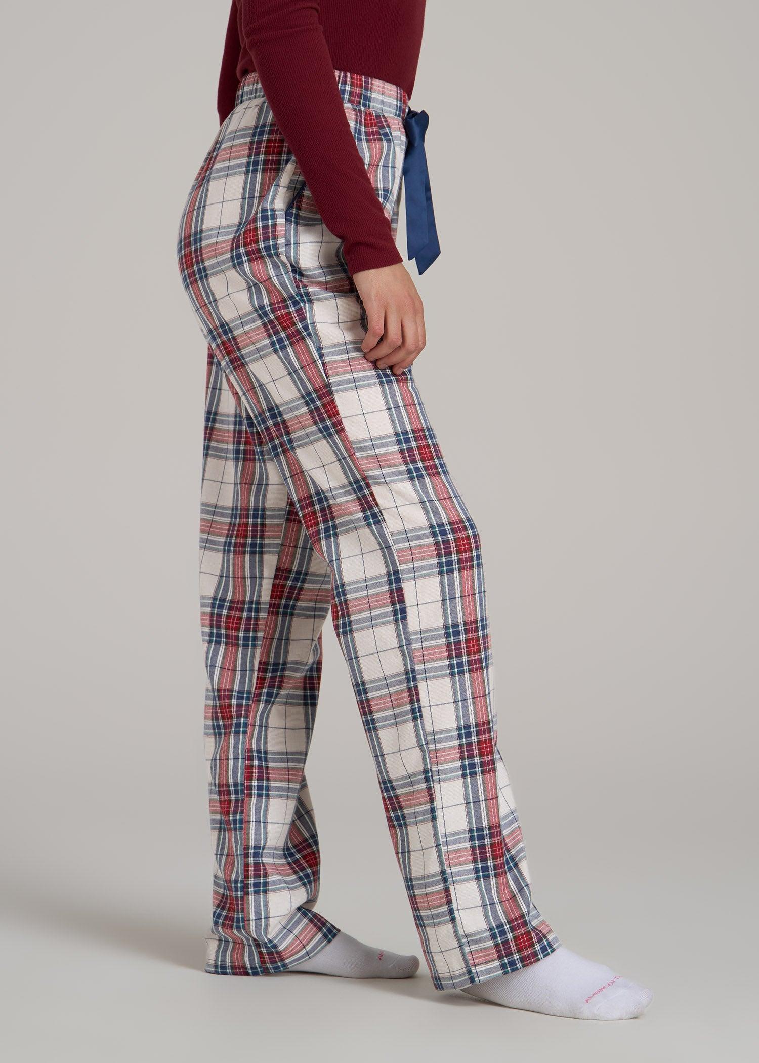 Open-Bottom Flannel Women's Tall Pajama Pants in Mixed Tartan Product Image