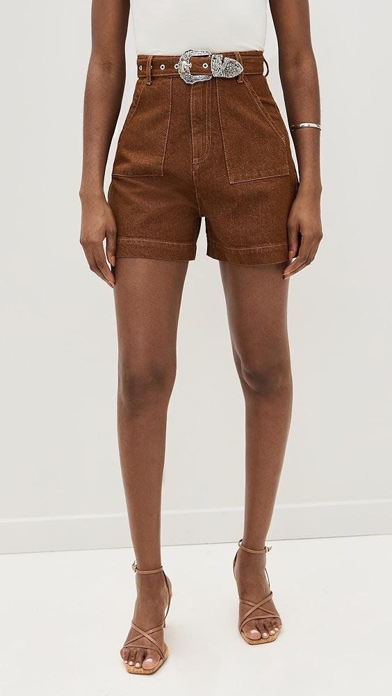 Marques Almeida Brown Denim Shorts With Embellishment Belt | Shopbop Product Image