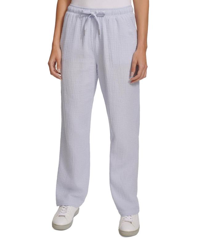 Calvin Klein Jeans Womens Crepe Gauze Relaxed Straight-Leg Drawstring-Waist Pants Product Image