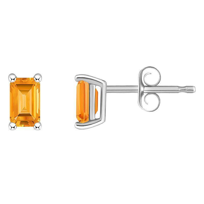 14k White Gold Emerald Cut Birthstone Stud Earrings, Womens, Orange Product Image