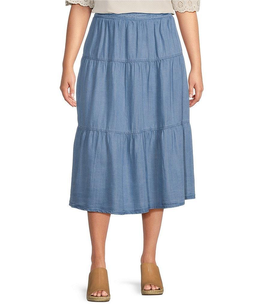 Nurture by Westbound Plus Size Pull-On Tiered A-Line Midi Skirt Product Image