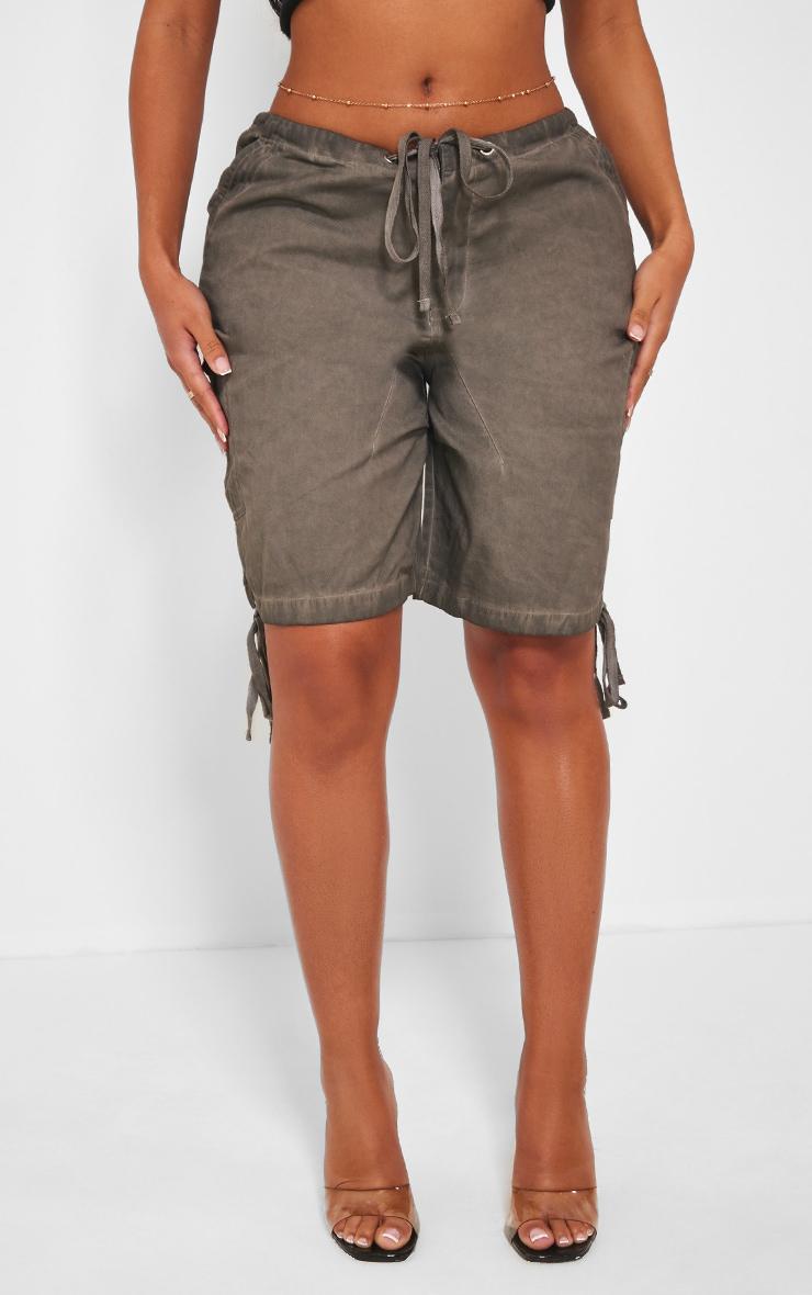 Shape Washed Khaki Woven Pocket Detail Cargo Longline Shorts Product Image