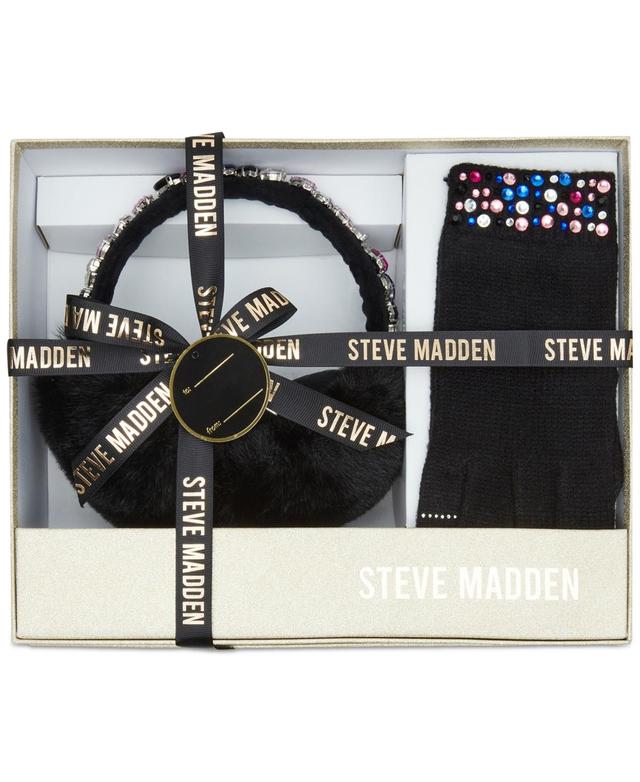 Steve Madden Womens 2-Pc. Bedazzled Gems Earmuffs & Gloves Boxed Gift Set Product Image