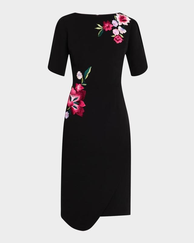 Floral-Embroidered Crepe Dress Product Image