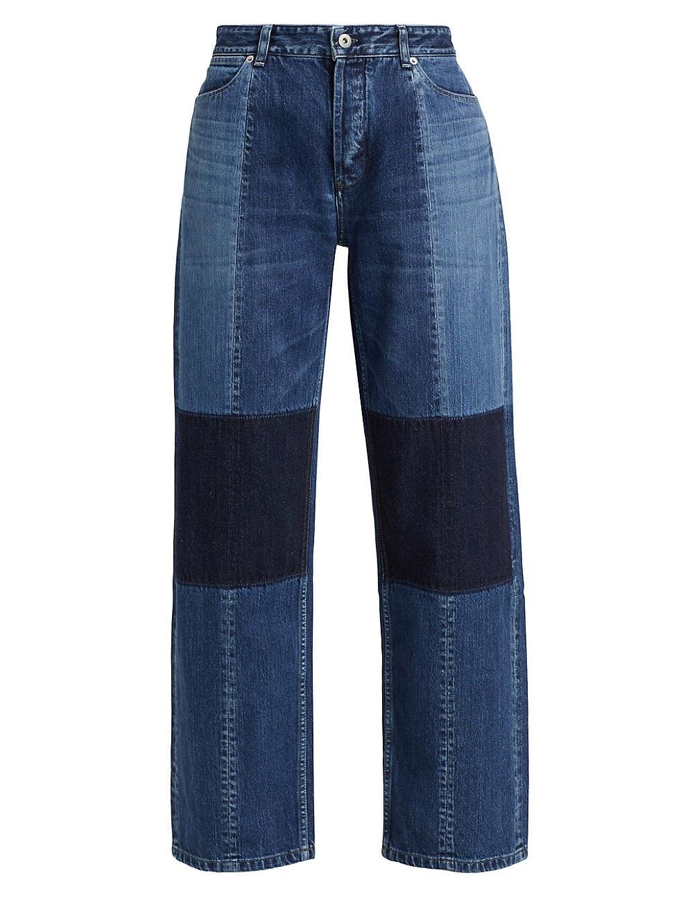 Womens High-Rise Patchwork Wide-Leg Jeans Product Image