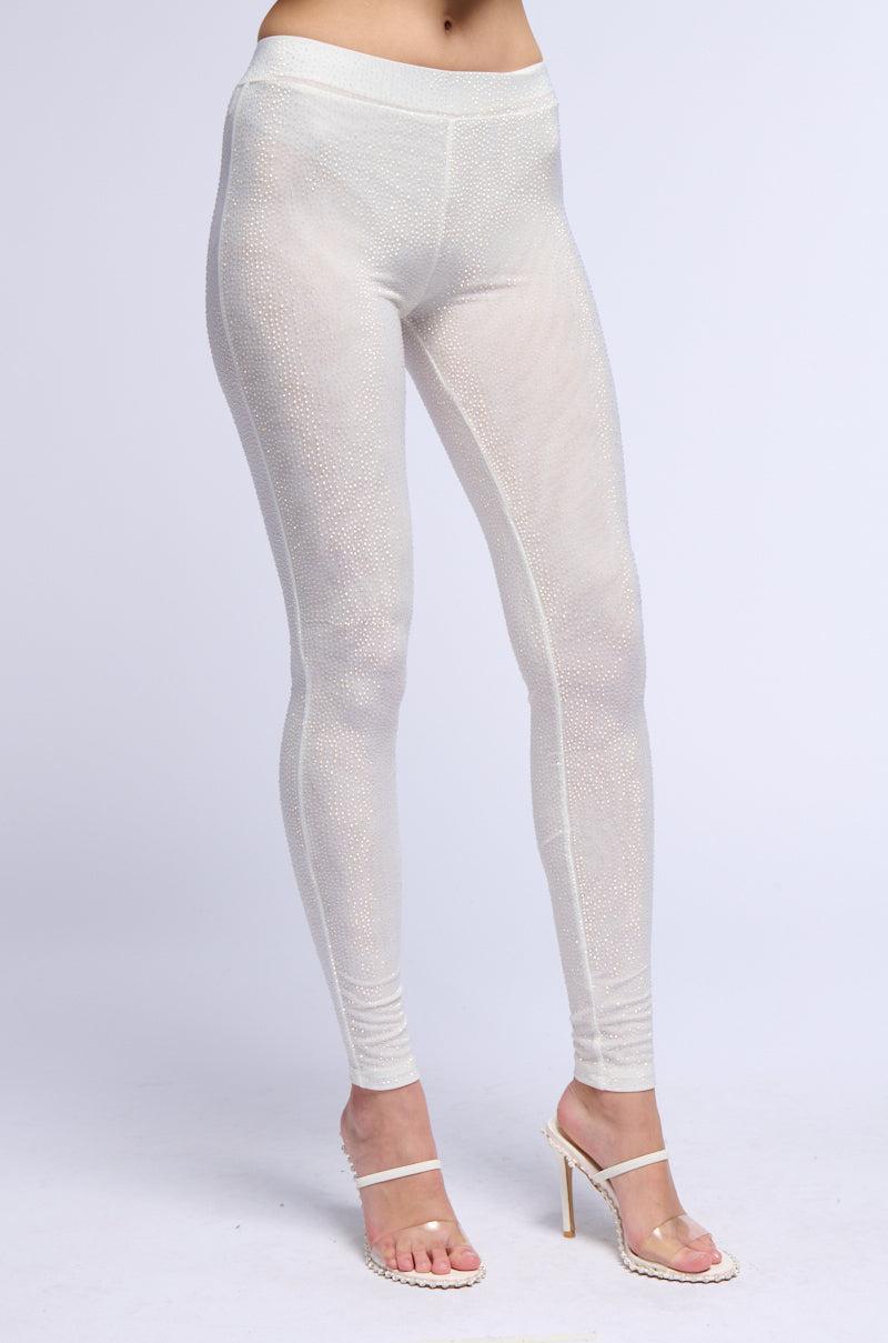 CLARISSA EMBELLISHED MESH LEGGINGS IN WHITE Product Image