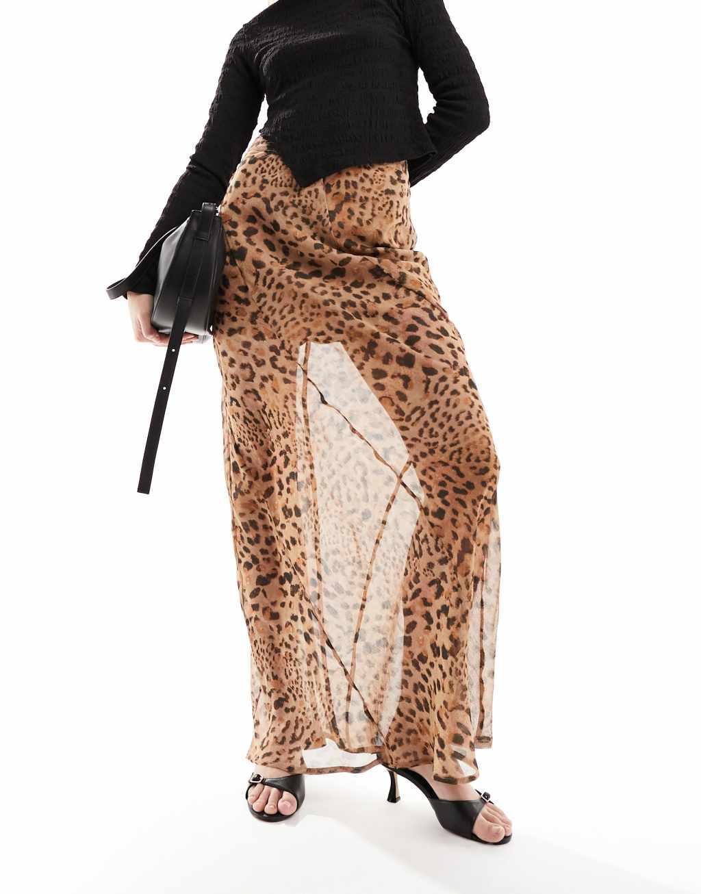 ASOS DESIGN sheer maxi skirt in leopard print Product Image