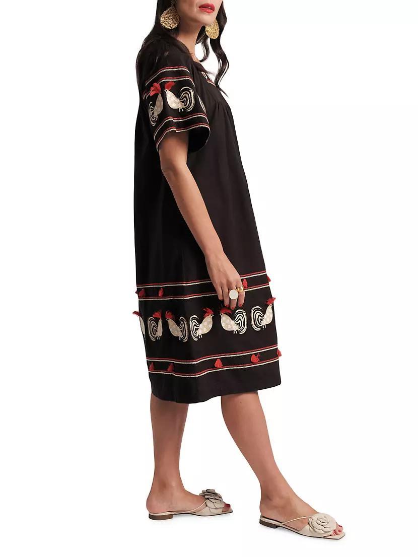 Picnic Rooster Embroidered Cotton-Blend Midi-Dress Product Image