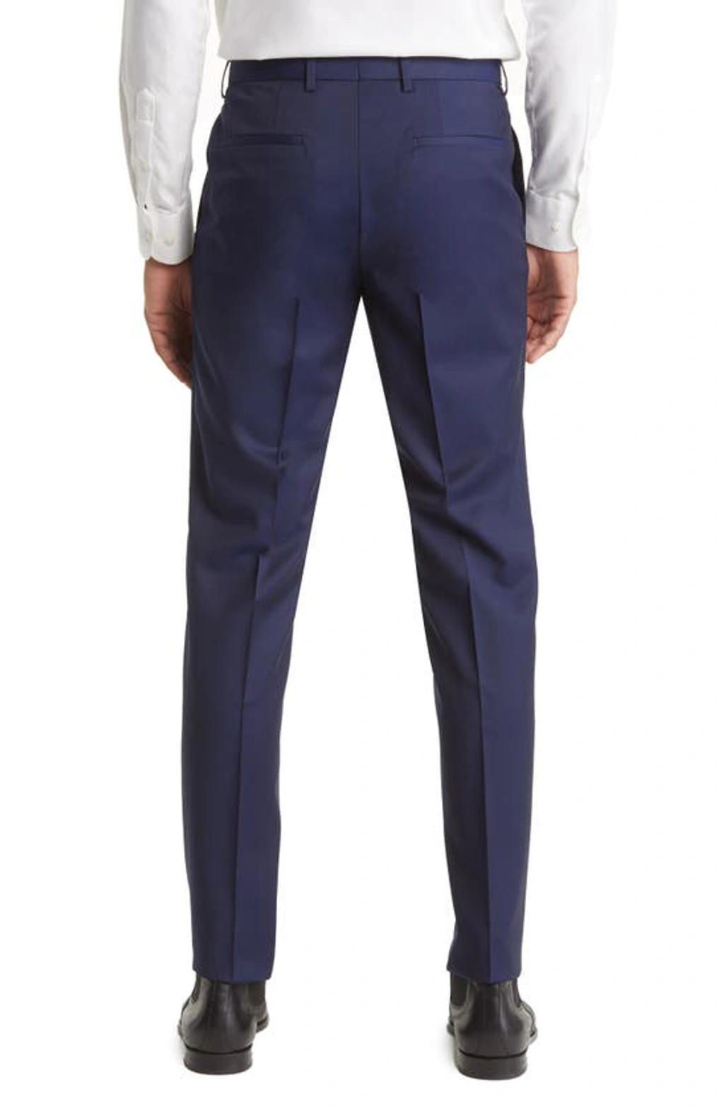 Genius Slim-fit Micro-checked Super 130s Virgin Wool Trousers In Navy Product Image