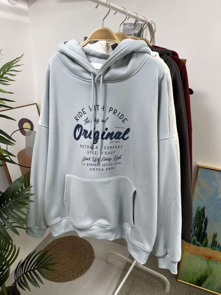 Lettering Print Drawstring Hoodie Product Image