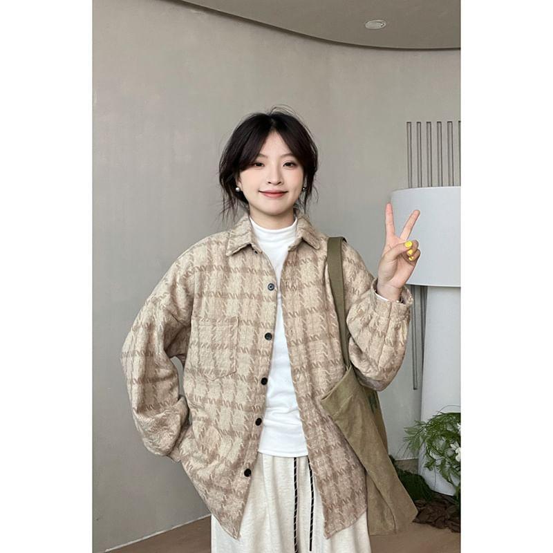 Plaid Button-Up Shirt Jacket Product Image